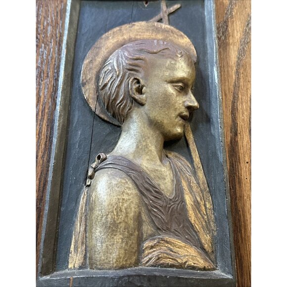 Wood Wooden‎ Young Saint John The Baptist Plaque - Picture 11 of 11